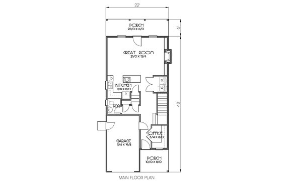 Floor Plan - Main Floor for Cottage House Plan #423-56 - 3 bed, 1.5 bath