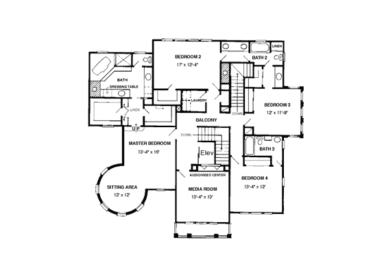Floor Plan - Upper Floor for Bungalow House Plan #410-173 - 4 bed, 3.5 bath