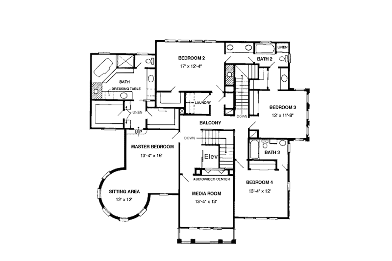 Dream House Plan - Floor Plan - Upper Floor for Bungalow House Plan #410-173 - 4 bed, 3.5 bath
