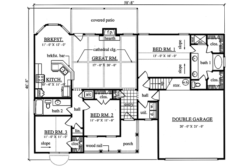 Architectural House Design - Floor Plan - Main Floor for Country House Plan #42-715 - 3 bed, 2 bath