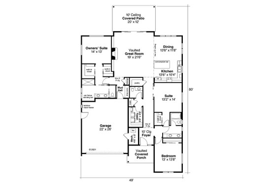 Floor Plan - Main Floor for Modern House Plan #124-1261 - 3 bed, 2.5 bath