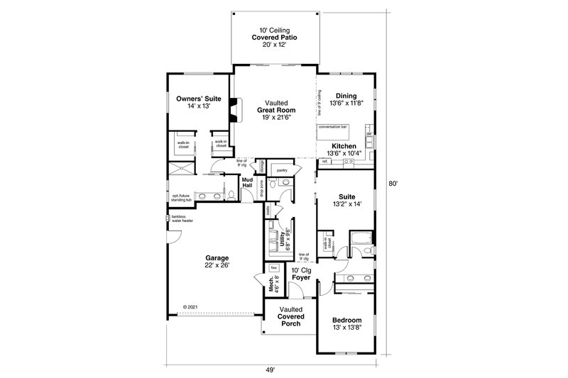 House Design - Floor Plan - Main Floor for Modern House Plan #124-1261 - 3 bed, 2.5 bath