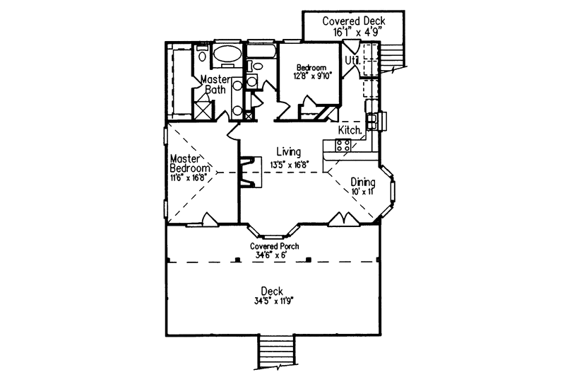 Architectural House Design - Floor Plan - Main Floor for Country House Plan #37-236 - 2 bed, 2 bath
