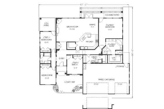 Floor Plan - Main Floor for Adobe / Southwestern House Plan #24-257 - 4 bed, 2 bath