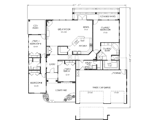 Adobe / Southwestern Floor Plan - Main Floor Plan #24-257