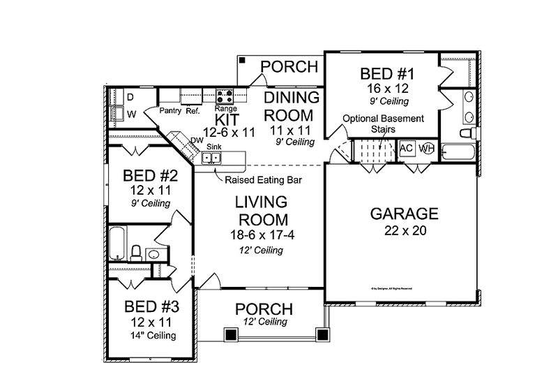 Home Plan - Floor Plan - Main Floor for Traditional House Plan #513-2132 - 3 bed, 2 bath