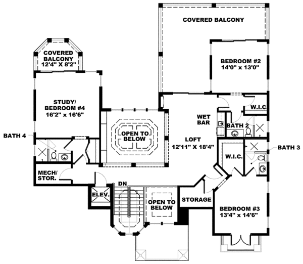 House Blueprint - Mediterranean Floor Plan - Upper Floor Plan #1017-109