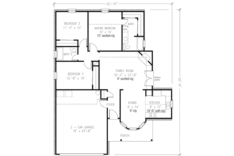 Dream House Plan - Floor Plan - Main Floor for Country House Plan #410-227 - 3 bed, 2 bath