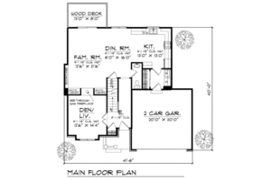 Floor Plan - Main Floor for Traditional House Plan #70-266 - 3 bed, 2.5 bath