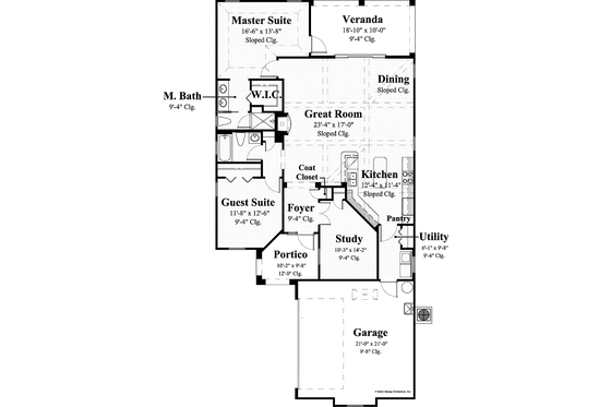 Floor Plan - Main Floor for Mediterranean House Plan #930-425 - 2 bed, 2 bath