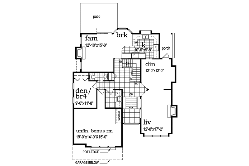 House Blueprint - Floor Plan - Main Floor for Prairie House Plan #47-1054 - 4 bed, 2.5 bath