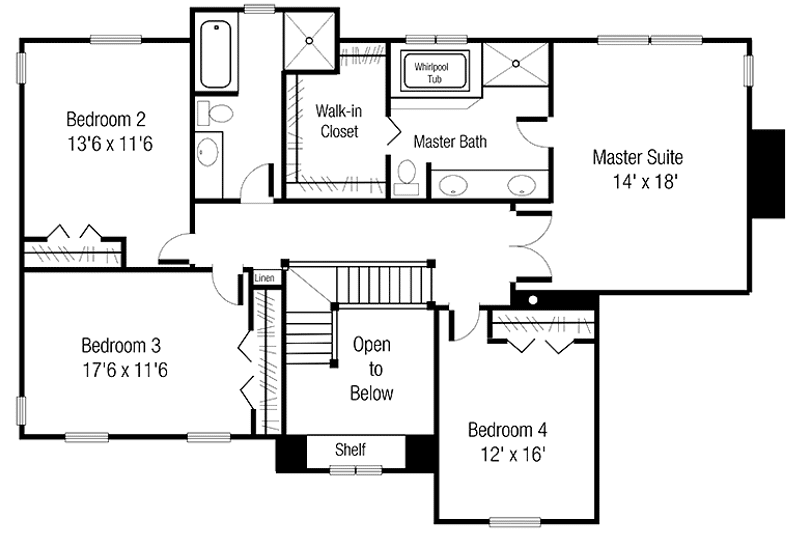 Home Plan - Floor Plan - Upper Floor for European House Plan #320-1439 - 4 bed, 2.5 bath