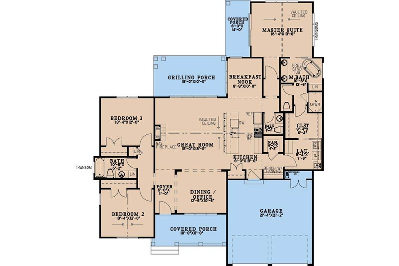 House Blueprint - Floor Plan - Main Floor for Farmhouse House Plan #923-494 - 3 bed, 2.5 bath