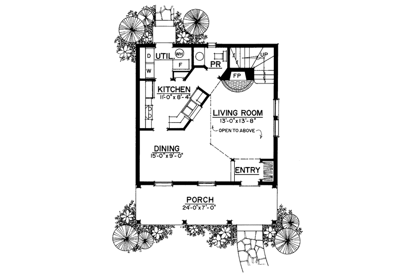 House Blueprint - Floor Plan - Main Floor for Craftsman House Plan #1016-66 - 1 bed, 1.5 bath