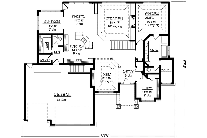 Home Plan - Floor Plan - Main Floor for European House Plan #320-1486 - 1 bed, 1.5 bath
