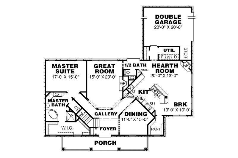 Home Plan - Floor Plan - Main Floor for Colonial House Plan #34-250 - 3 bed, 2.5 bath