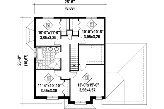Floor Plan - Upper Floor for European House Plan #25-4491 - 4 bed, 1 bath