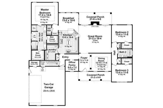 Floor Plan - Main Floor for European House Plan #21-268 - 3 bed, 2.5 bath
