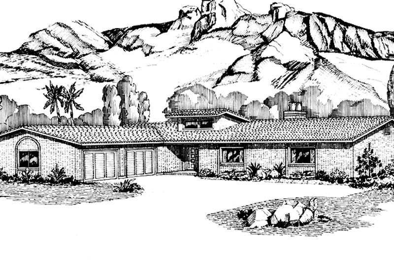 House Blueprint - Adobe / Southwestern Exterior - Front Elevation Plan #320-1358