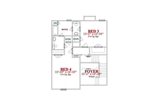 Floor Plan - Upper Floor for European House Plan #63-220 - 4 bed, 3.5 bath