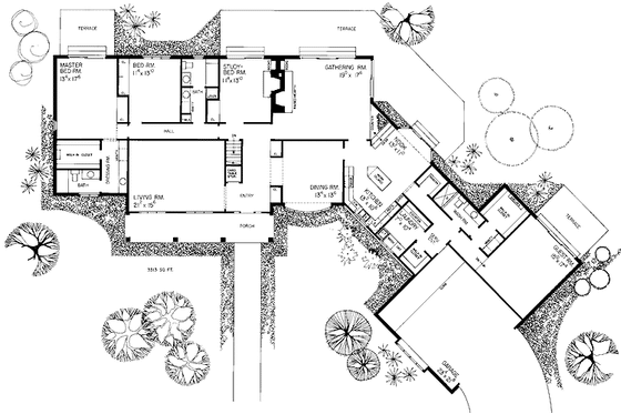 Floor Plan - Main Floor for Adobe / Southwestern House Plan #72-707 - 3 bed, 3 bath