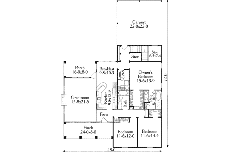 Dream House Plan - Floor Plan - Main Floor for Country House Plan #406-245 - 3 bed, 2 bath