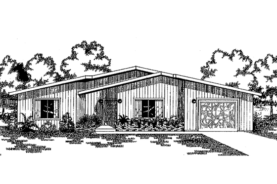 Exterior - Front Elevation 3 for Contemporary House Plan #60-756 - 3 bed, 1 bath
