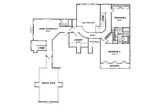 Floor Plan - Upper Floor for European House Plan #41-168 - 3 bed, 3.5 bath