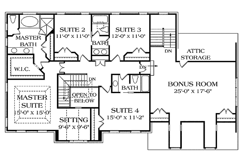 Dream House Plan - Floor Plan - Upper Floor for Colonial House Plan #453-360 - 4 bed, 3.5 bath
