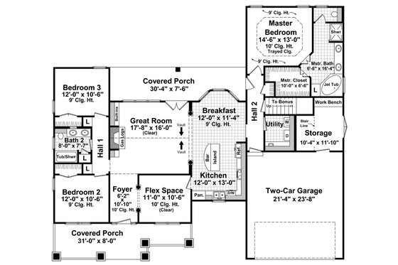 Floor Plan - Main Floor for Farmhouse House Plan #21-513 - 3 bed, 2 bath