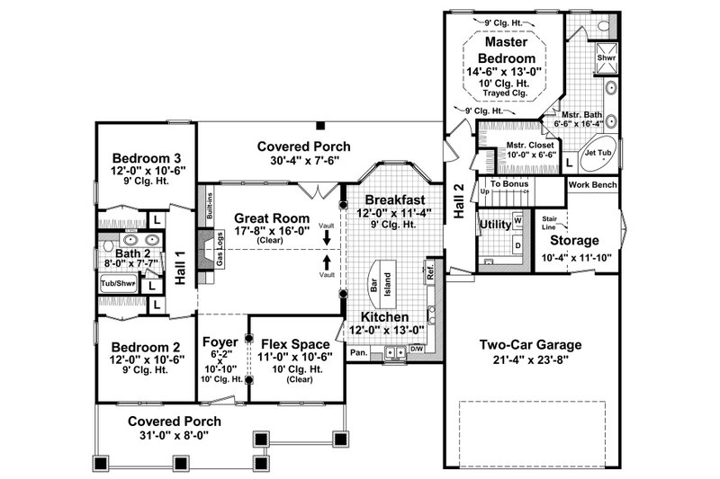 House Design - Floor Plan - Main Floor for Farmhouse House Plan #21-513 - 3 bed, 2 bath