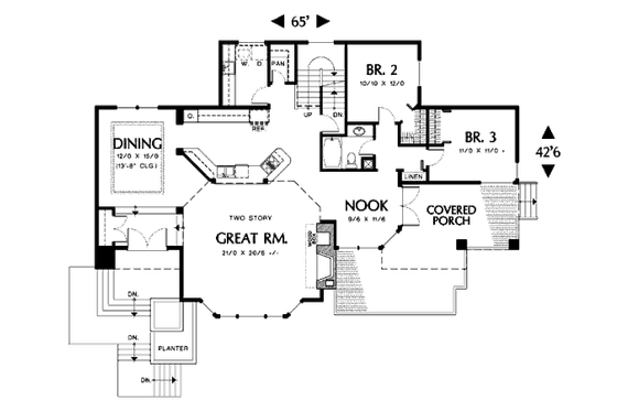 Floor Plan - Main Floor for Prairie House Plan #48-402 - 3 bed, 2 bath