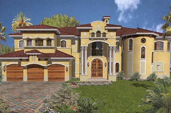 Exterior - Front Elevation for Mediterranean House Plan #420-196 - 6 bed, 7.5 bath
