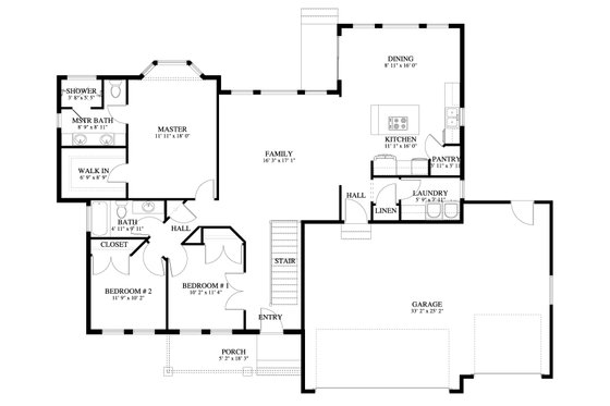 Floor Plan - Main Floor for Traditional House Plan #1060-56 - 3 bed, 2 bath