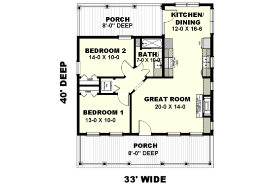 Floor Plan - Main Floor for Traditional House Plan #44-223 - 2 bed, 1 bath