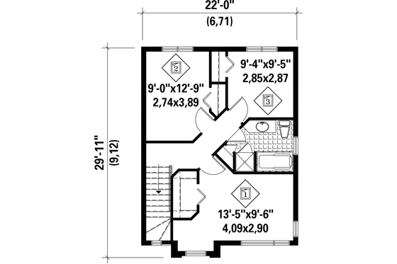 Floor Plan - Upper Floor for Contemporary House Plan #25-4506 - 3 bed, 1 bath
