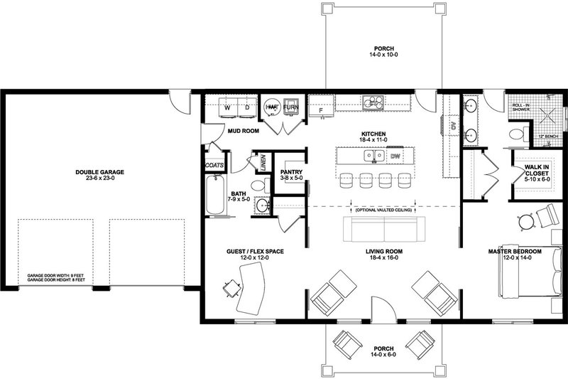 House Blueprint - Floor Plan - Main Floor for Farmhouse House Plan #126-239 - 2 bed, 2 bath
