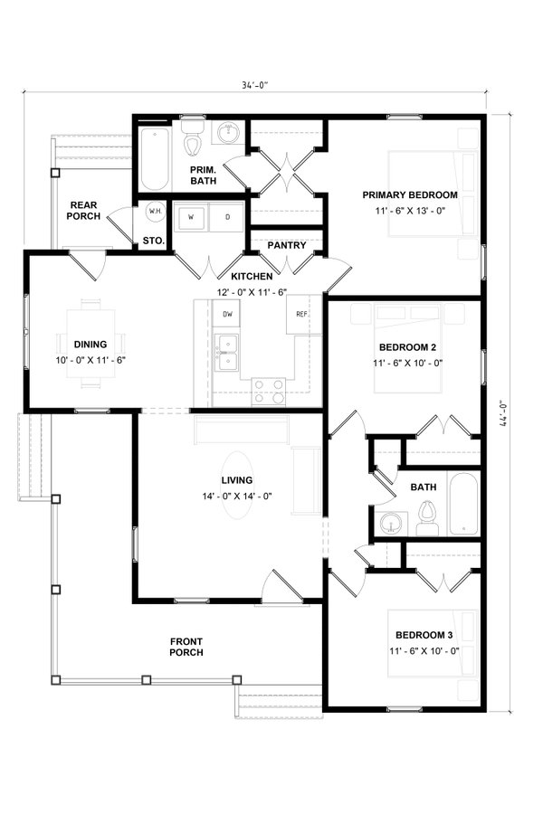Home Plan - Floor Plan - Main Floor for Craftsman House Plan #936-29 - 3 bed, 2 bath