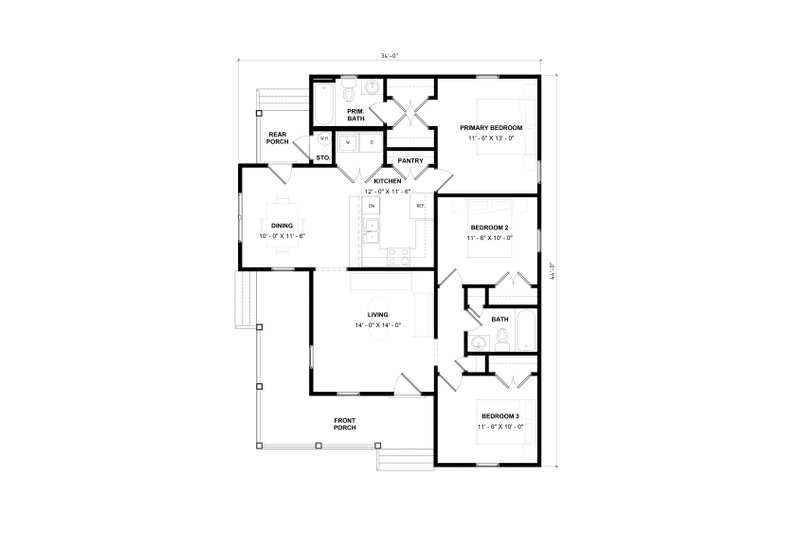 Home Plan - Floor Plan - Main Floor for Craftsman House Plan #936-29 - 3 bed, 2 bath