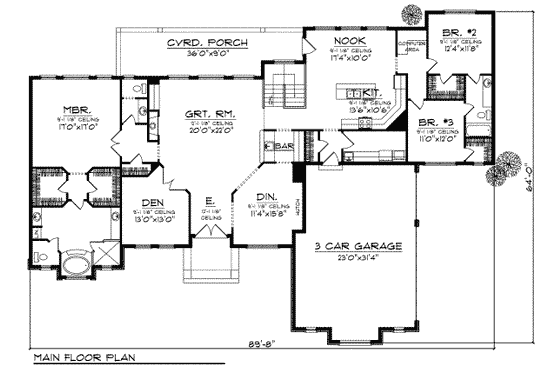 Floor Plan - Main Floor for European House Plan #70-721 - 3 bed, 2.5 bath