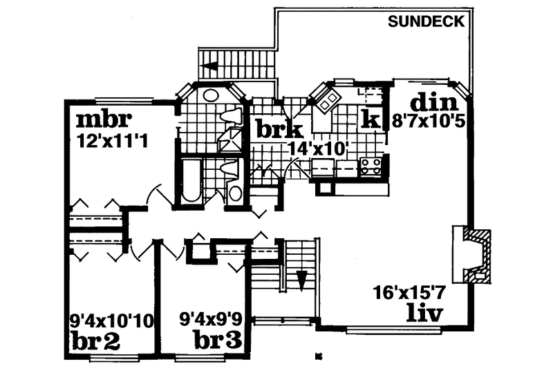 Home Plan - Floor Plan - Main Floor for Contemporary House Plan #47-712 - 3 bed, 2 bath