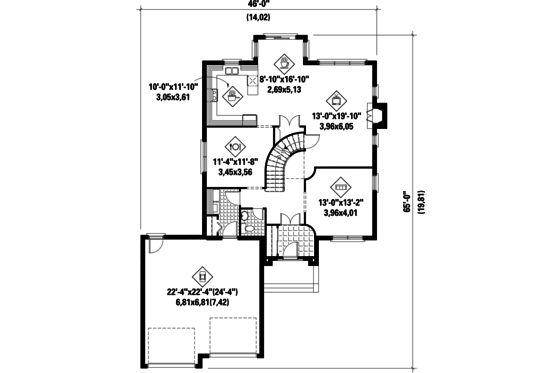 Floor Plan - Main Floor for European House Plan #25-4706 - 4 bed, 2 bath