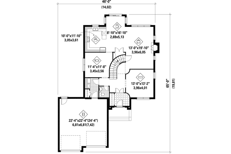 Home Plan - Floor Plan - Main Floor for European House Plan #25-4706 - 4 bed, 2 bath