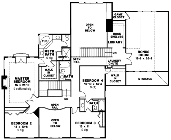 Architectural House Design - Colonial Floor Plan - Upper Floor Plan #966-57