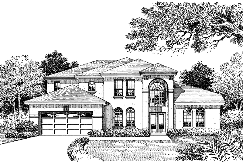 House Plan Design - Exterior - Front Elevation 3 for Mediterranean House Plan #1015-5 - 5 bed, 3 bath