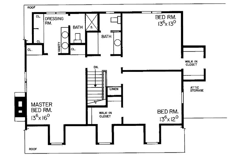 House Blueprint - Floor Plan - Upper Floor for Colonial House Plan #72-671 - 4 bed, 3.5 bath