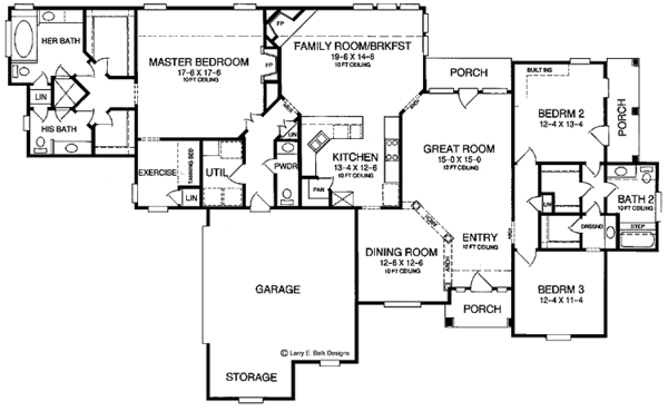 Ranch Style House Plan - 3 Beds 2.5 Baths 2506 Sq/Ft Plan #952-49