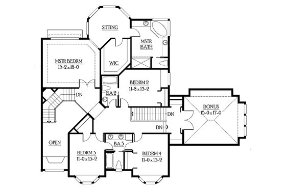 Floor Plan - Upper Floor for Craftsman House Plan #132-333 - 4 bed, 3.5 bath