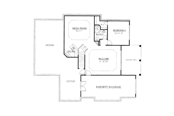 Floor Plan - Lower Floor for Traditional House Plan #437-45 - 4 bed, 3.5 bath