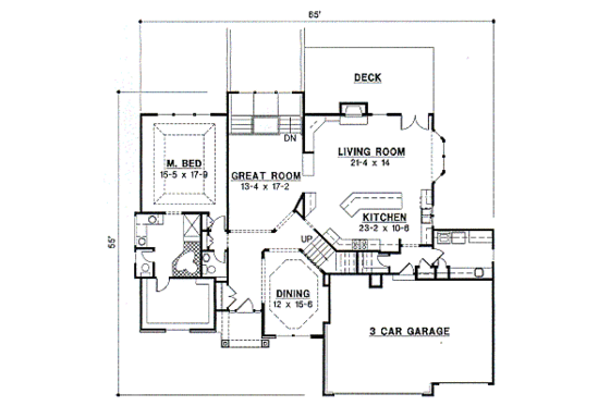 Floor Plan - Main Floor for Traditional House Plan #67-424 - 4 bed, 3.5 bath